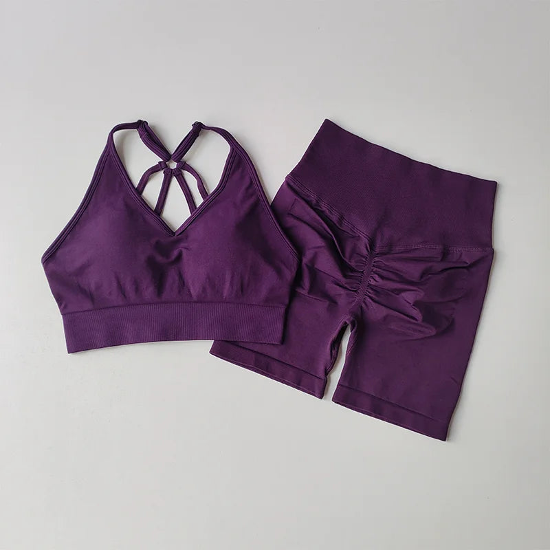 2 Pieces - Fitness Set with High Waist Shorts