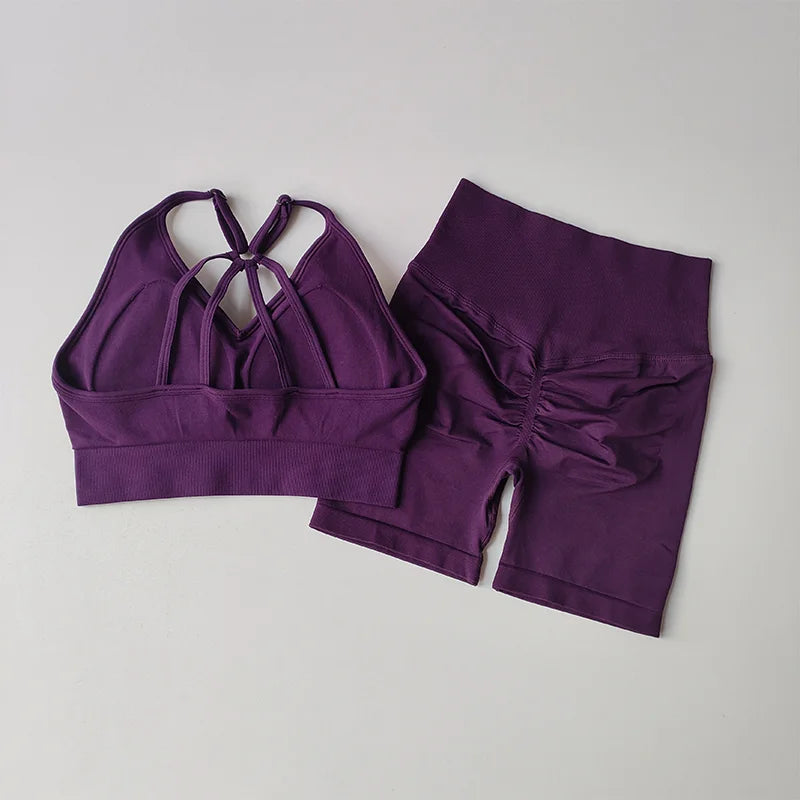 2 Pieces - Fitness Set with High Waist Shorts