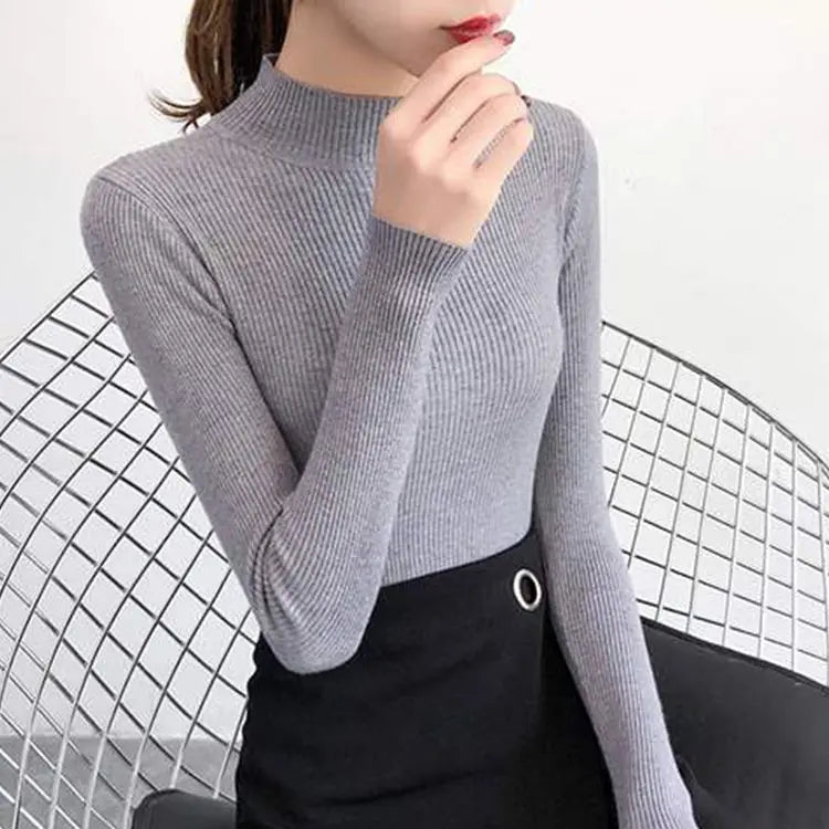 Autumn Winter Mock Neck Women Sweater Vintage
