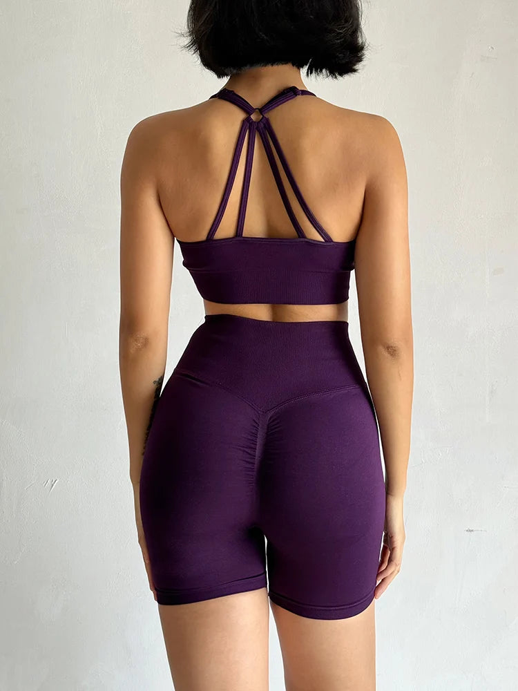 2 Pieces - Fitness Set with High Waist Shorts