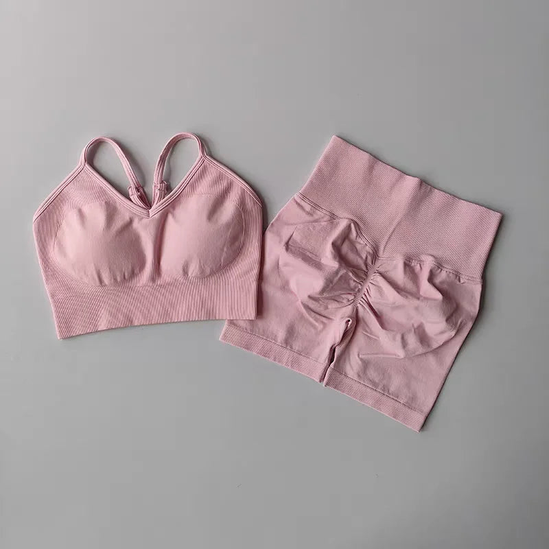 2 Pieces - Fitness Set with High Waist Shorts