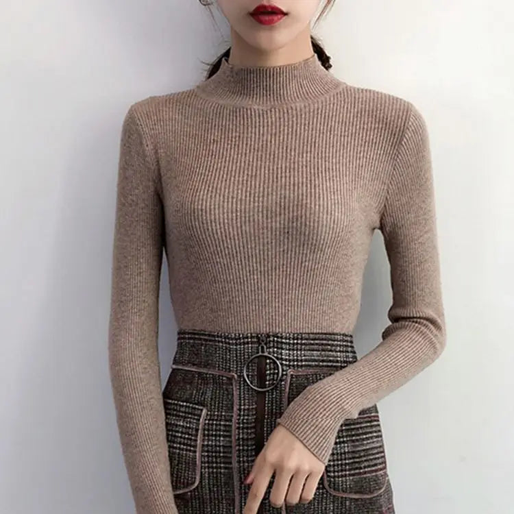 Autumn Winter Mock Neck Women Sweater Vintage
