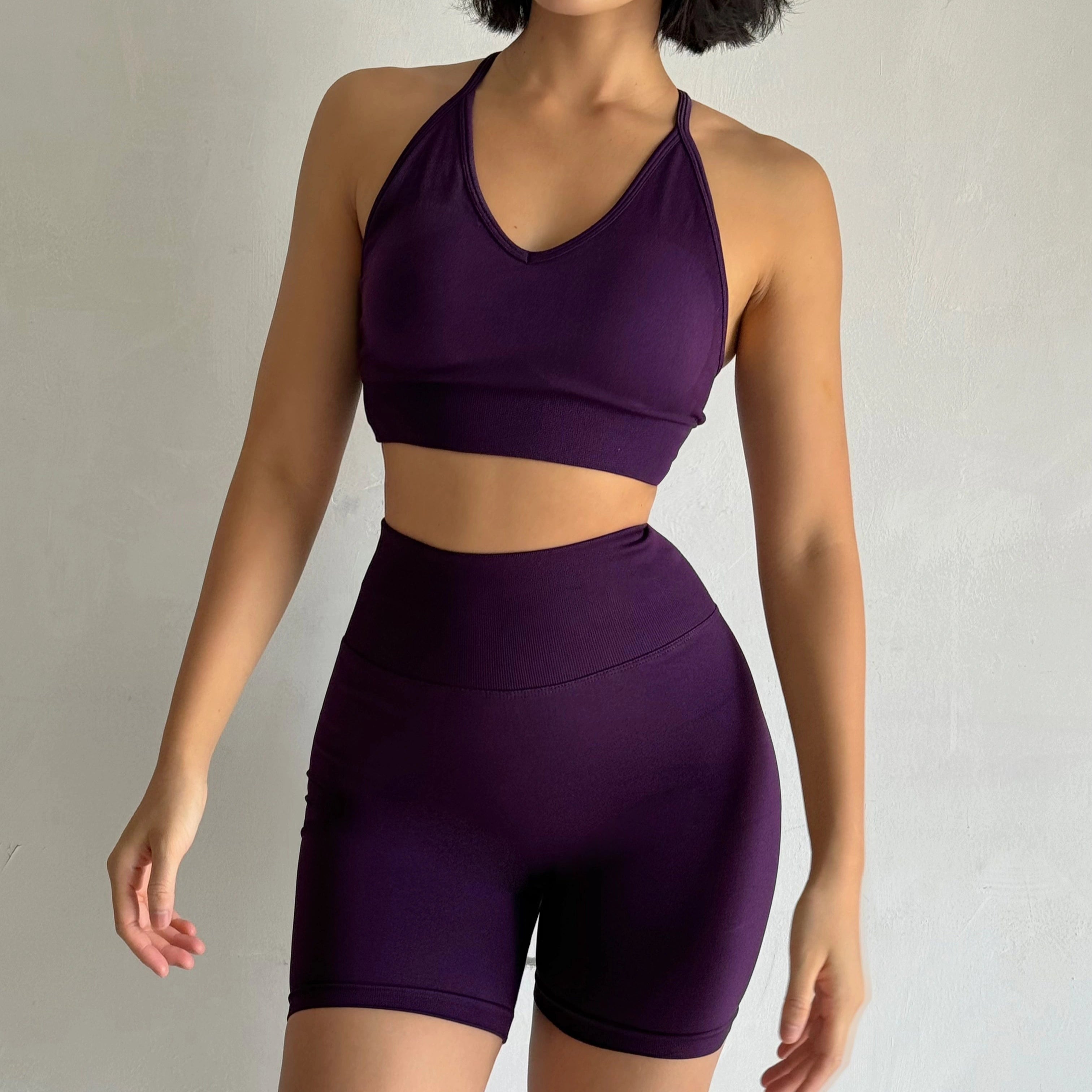 2 Pieces - Fitness Set with High Waist Shorts