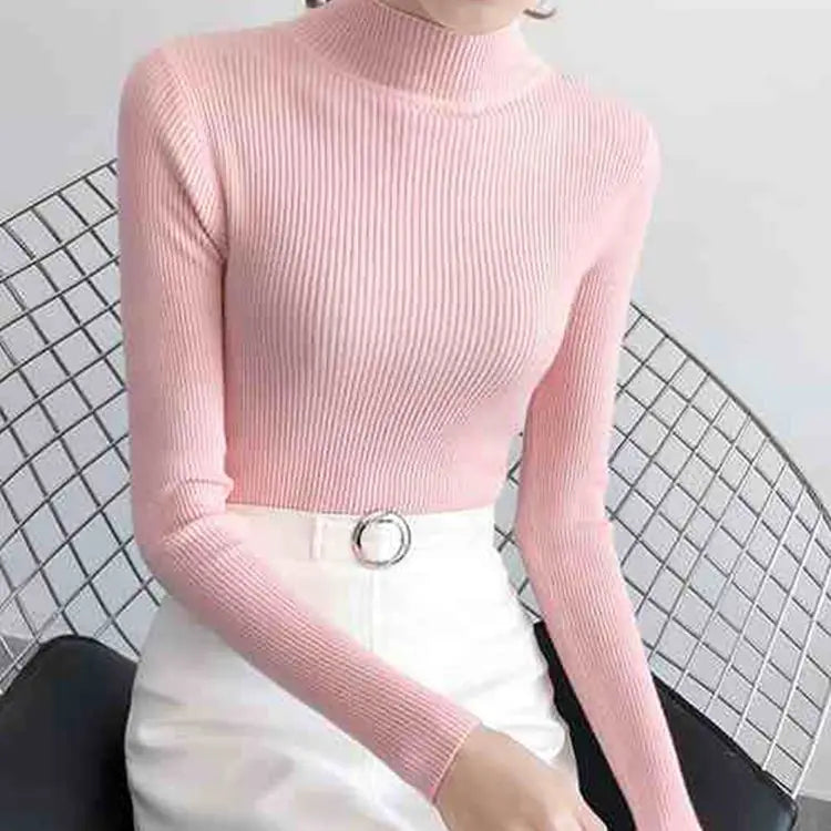 Autumn Winter Mock Neck Women Sweater Vintage